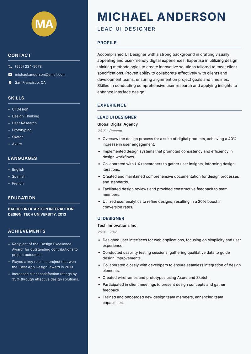 UI Designer Resume Preview Example