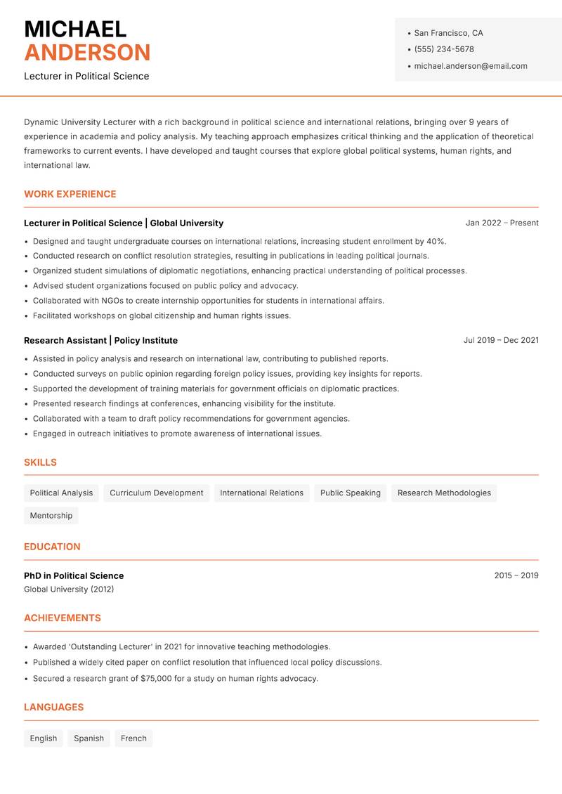 University Lecturer Resume Template