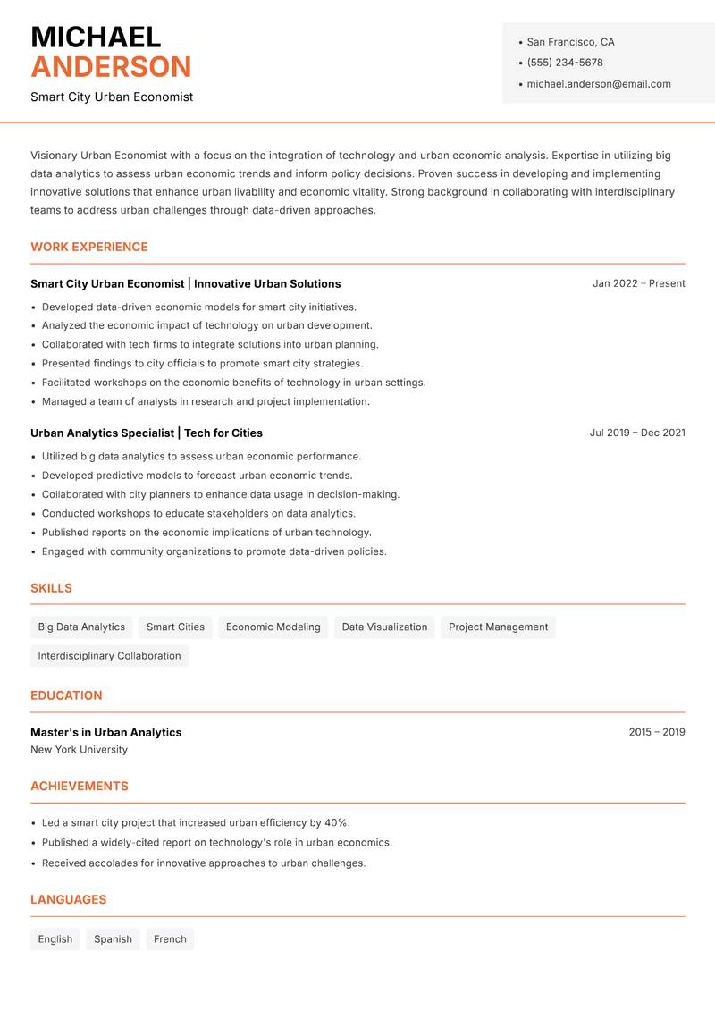 Urban Economist Resume Template