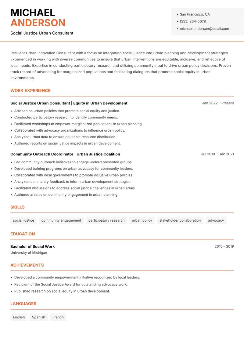 Urban Innovation Consultant Resume Template