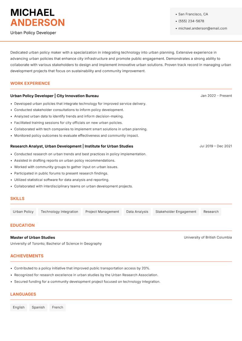 Urban Innovation Officer Resume Template