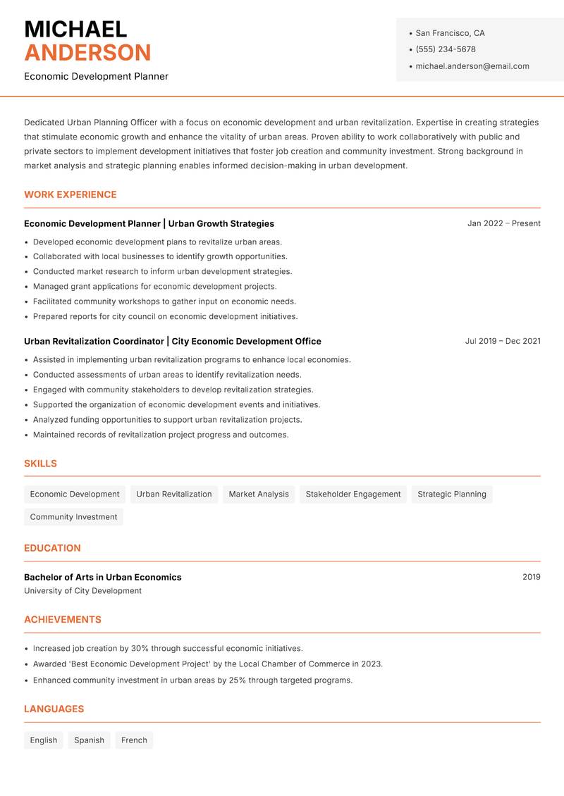 Urban Planning Officer Resume Template