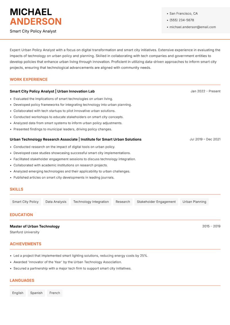 Urban Policy Analyst Resume Template