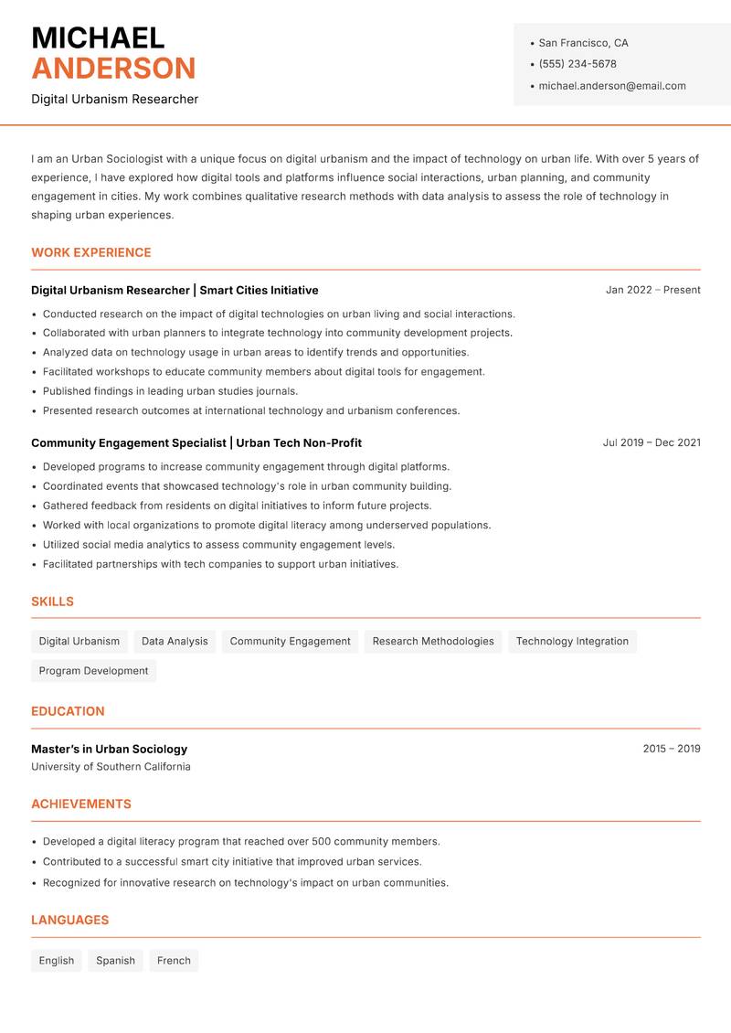 Urban Sociologist Resume Template