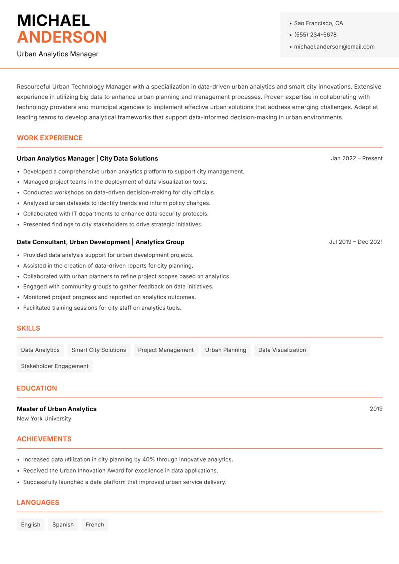 Urban Technology Manager Resume Template