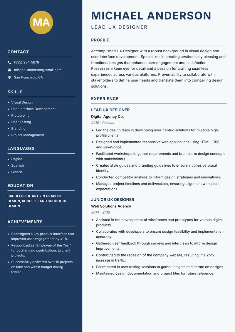 UX Designer Resume Preview Example