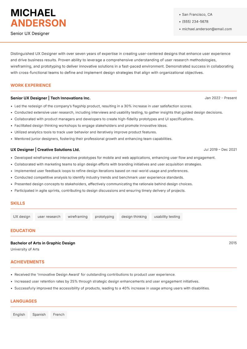 UX Designer Resume Template