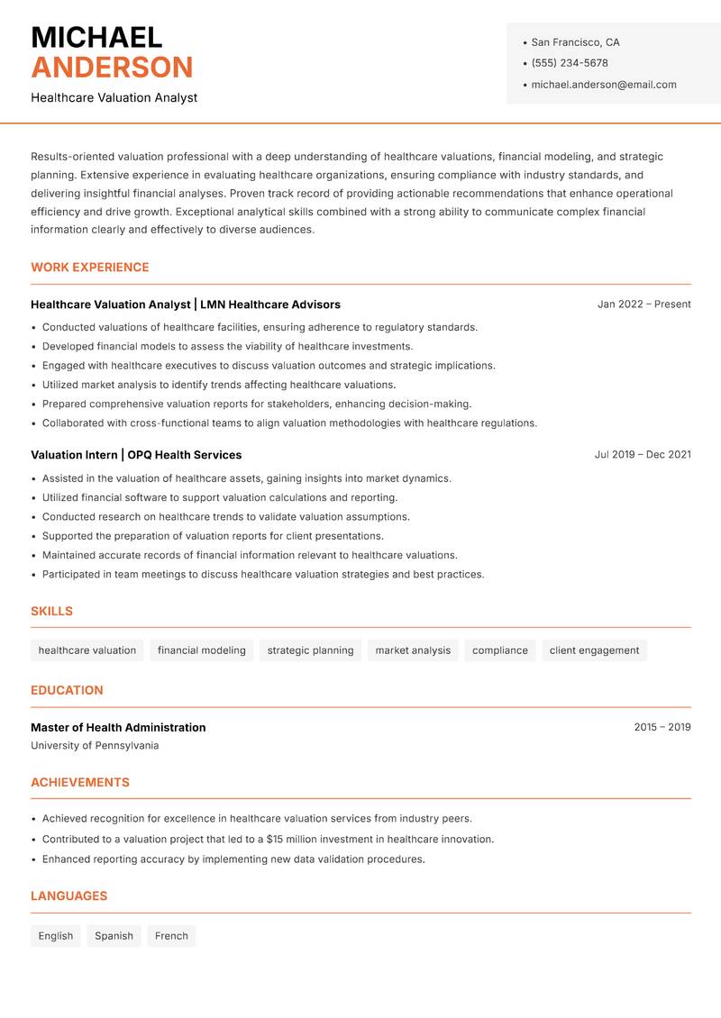 Valuation Associate Resume Template
