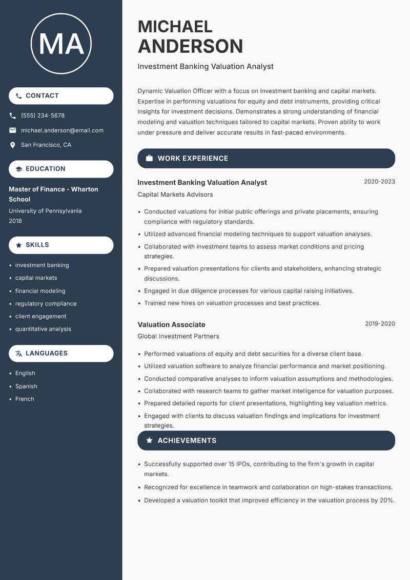 Valuation Officer Resume Preview Example