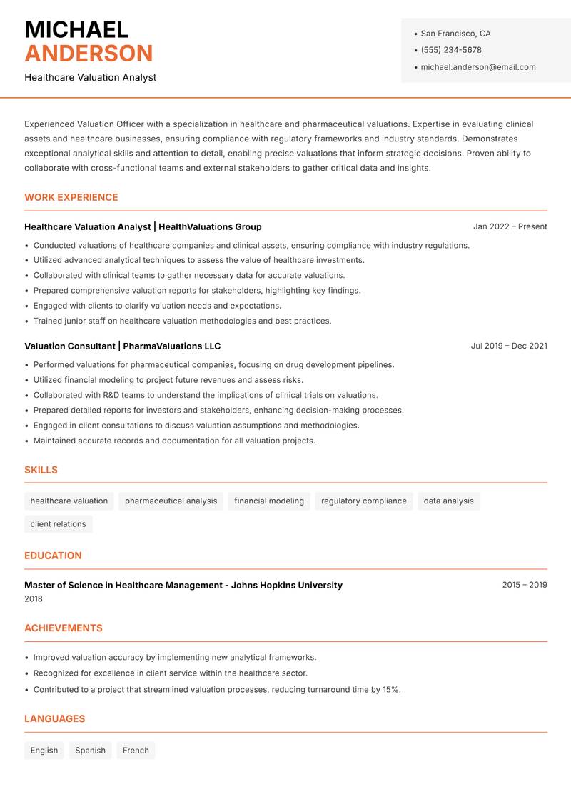 Valuation Officer Resume Template