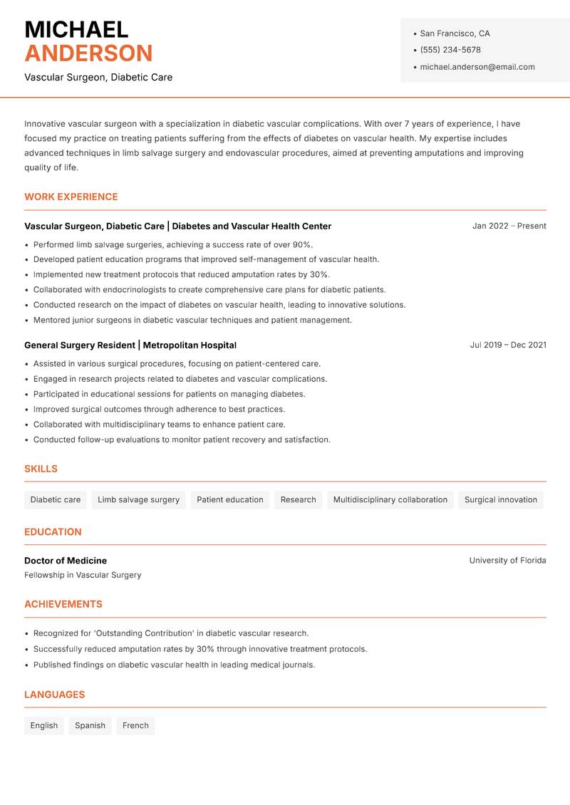 Vascular Surgeon Resume Template