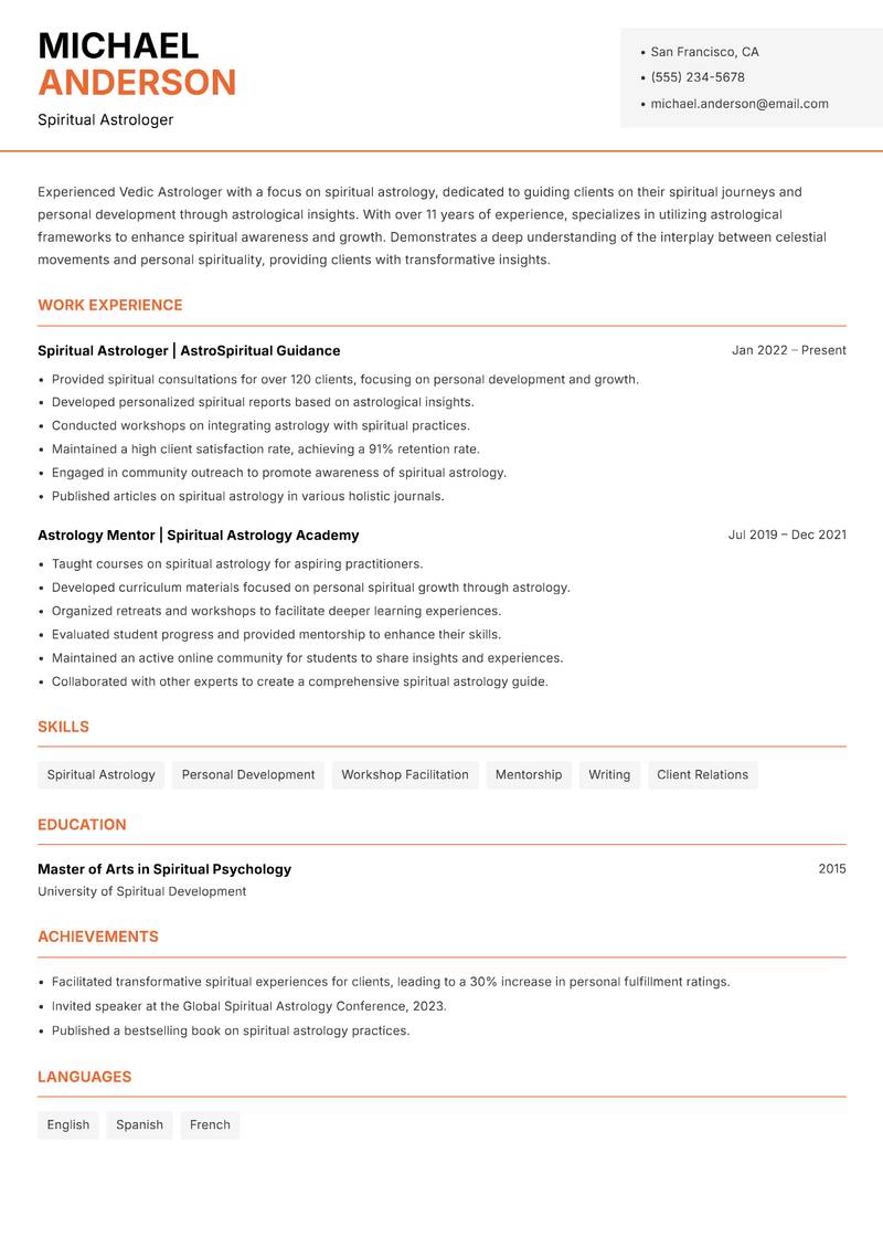Vedic Astrologer Resume Template