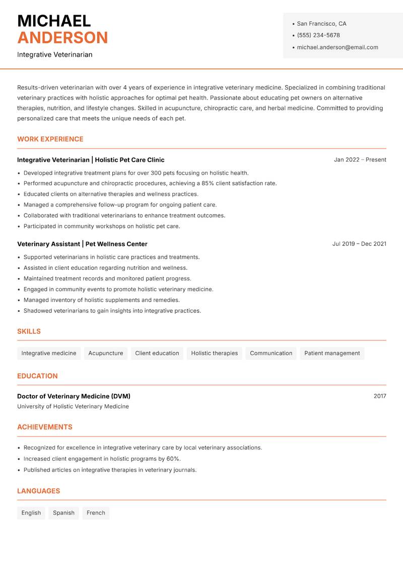Veterinarian Resume Template