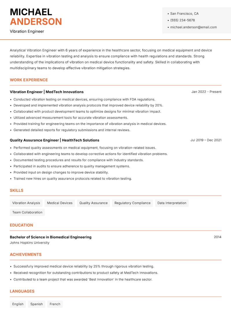 Vibration Engineer Resume Template
