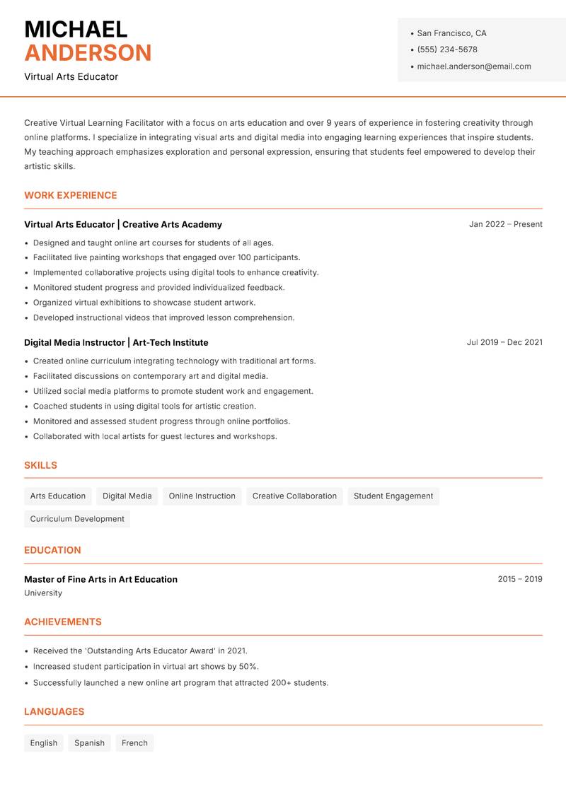 Virtual Learning Facilitator Resume Template