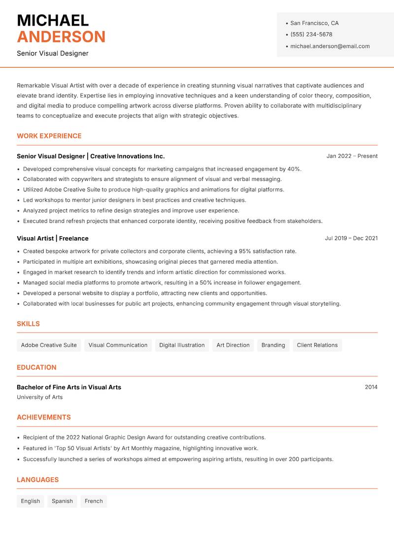 Visual Artist Resume Template