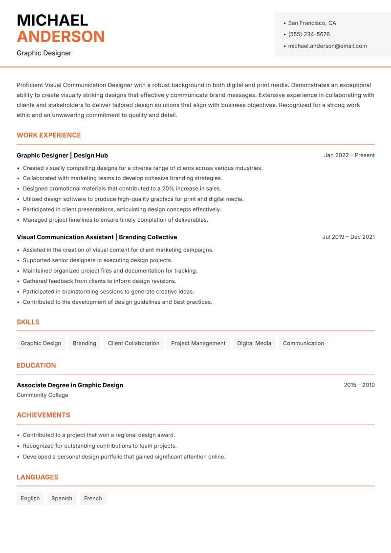 Visual Communication Designer Resume Template