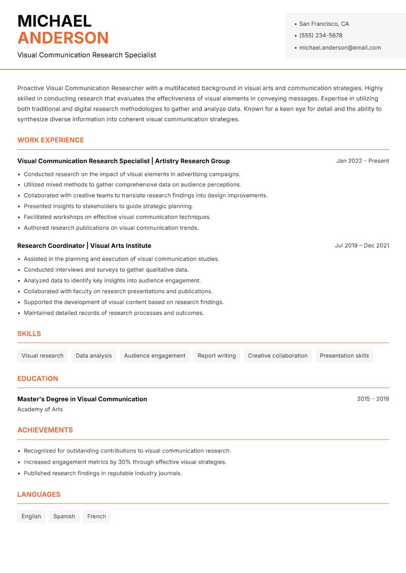 Visual Communication Researcher Resume Template