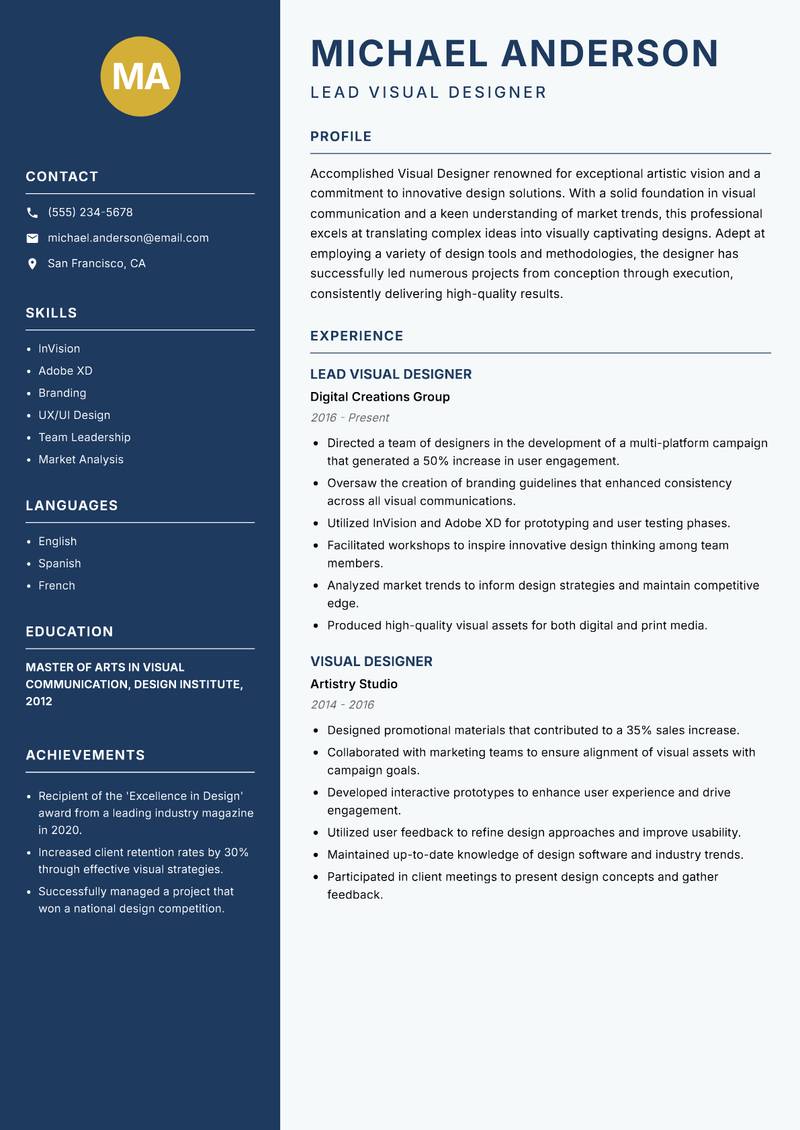Visual Designer Resume Preview Example
