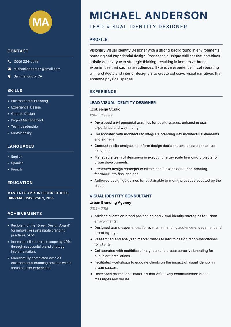 Visual Identity Designer Resume Preview Example