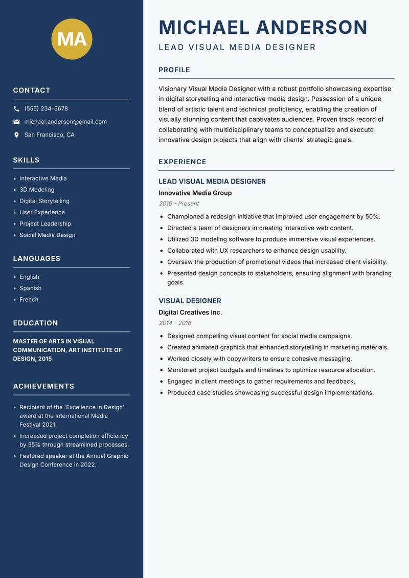 Visual Media Designer Resume Preview Example