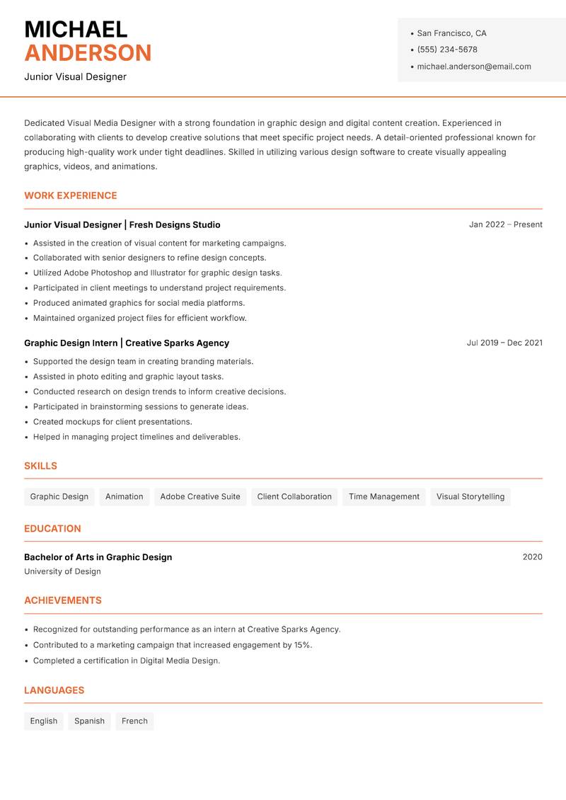 Visual Media Designer Resume Template