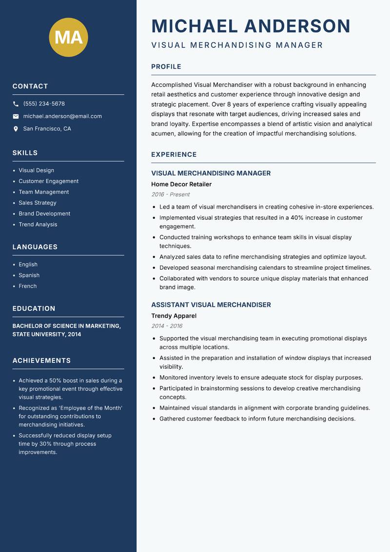 Visual Merchandiser Resume Preview Example