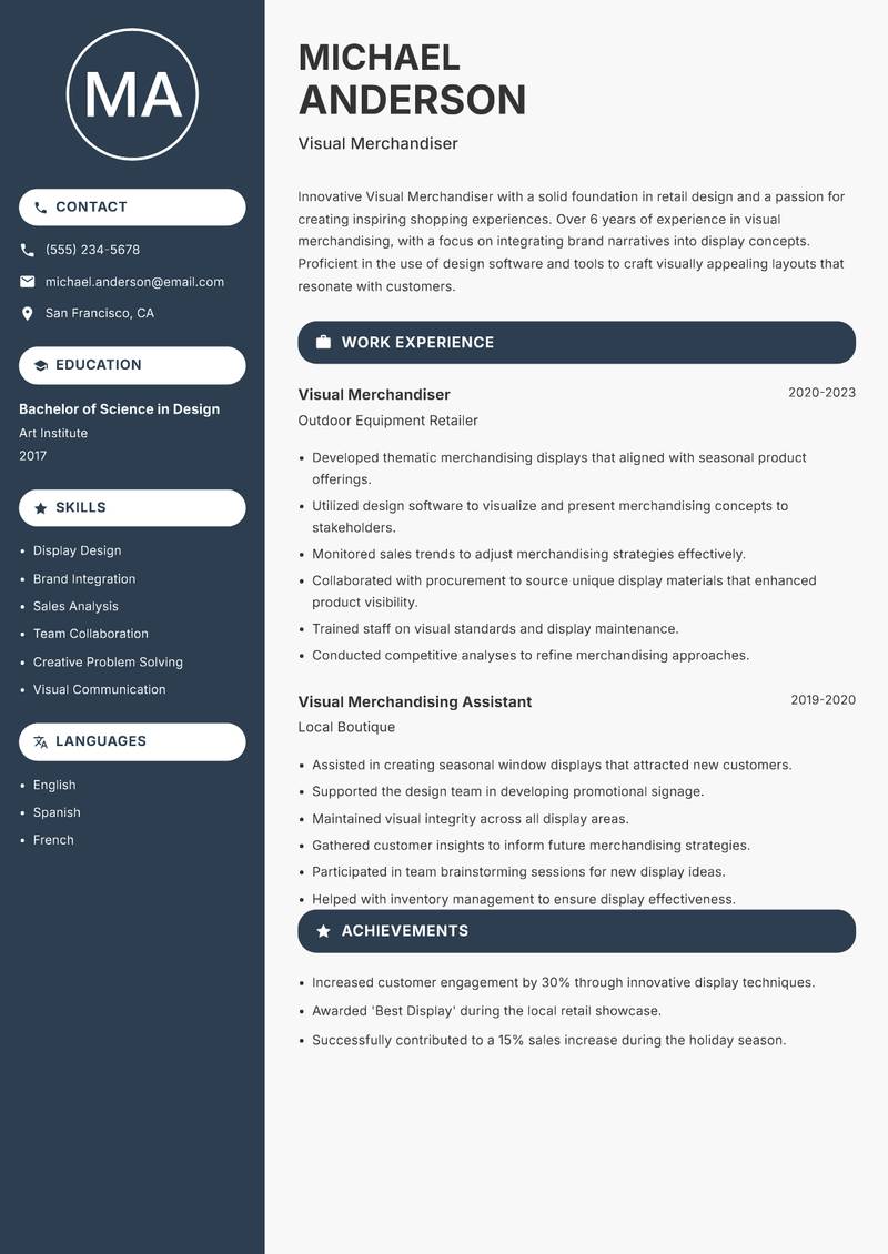 Visual Merchandiser Resume Preview Example