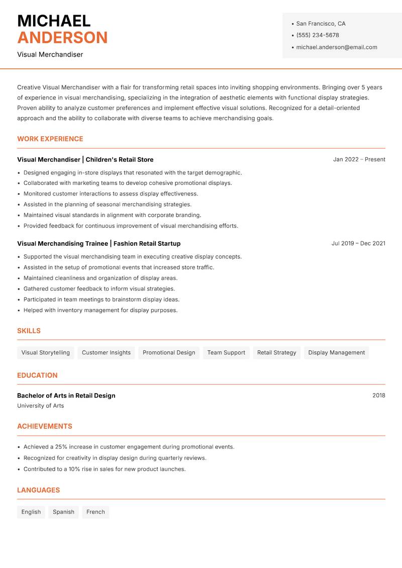 Visual Merchandiser Resume Template