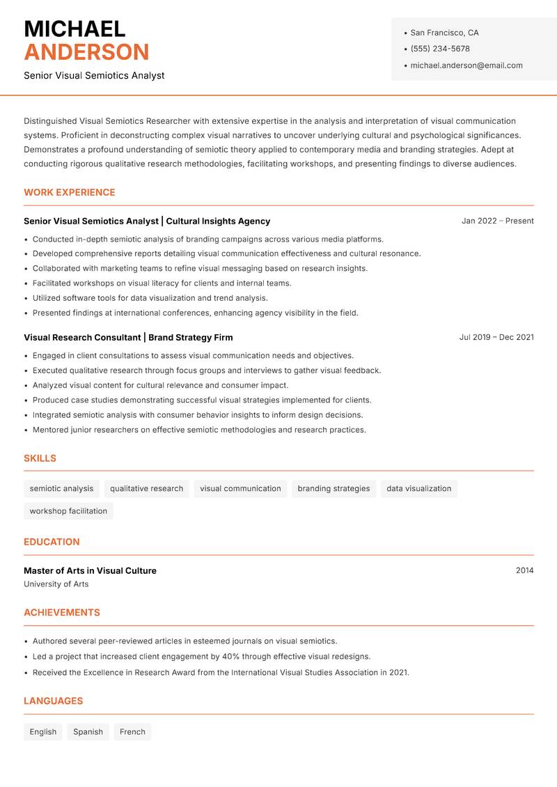Visual Semiotics Researcher Resume Template
