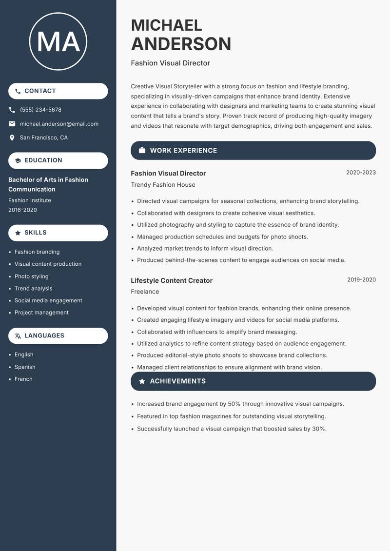 Visual Storyteller Resume Preview Example