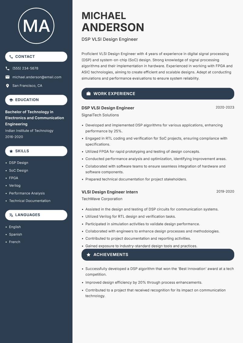 VLSI Design Engineer Resume Preview Example