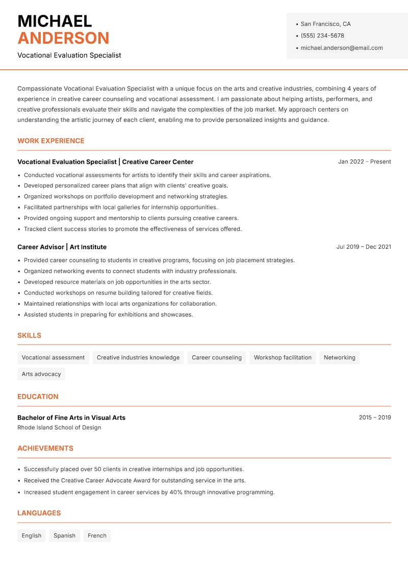 Vocational Evaluation Specialist Resume Template