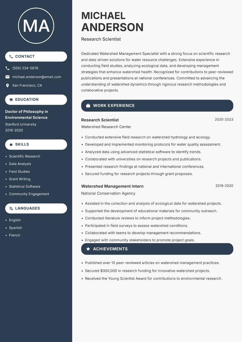 Watershed Management Specialist Resume Preview Example