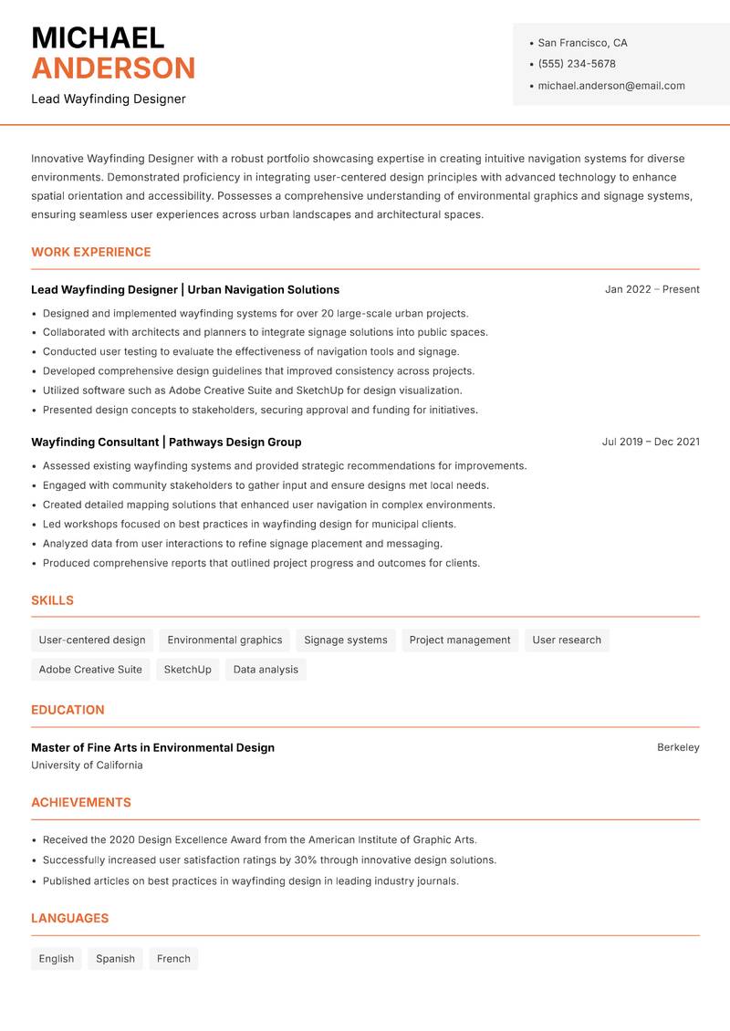 Wayfinding Designer Resume Template