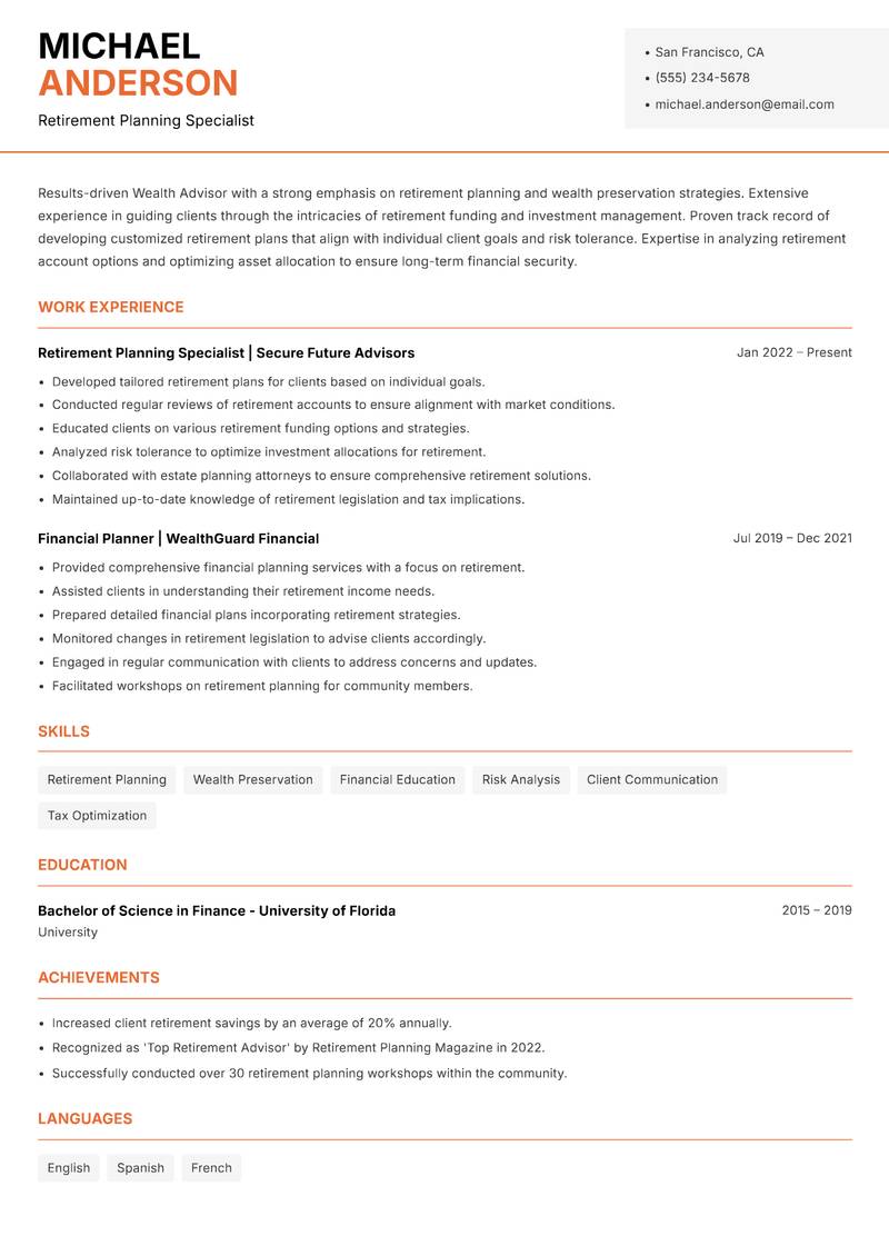 Wealth Advisor Resume Template