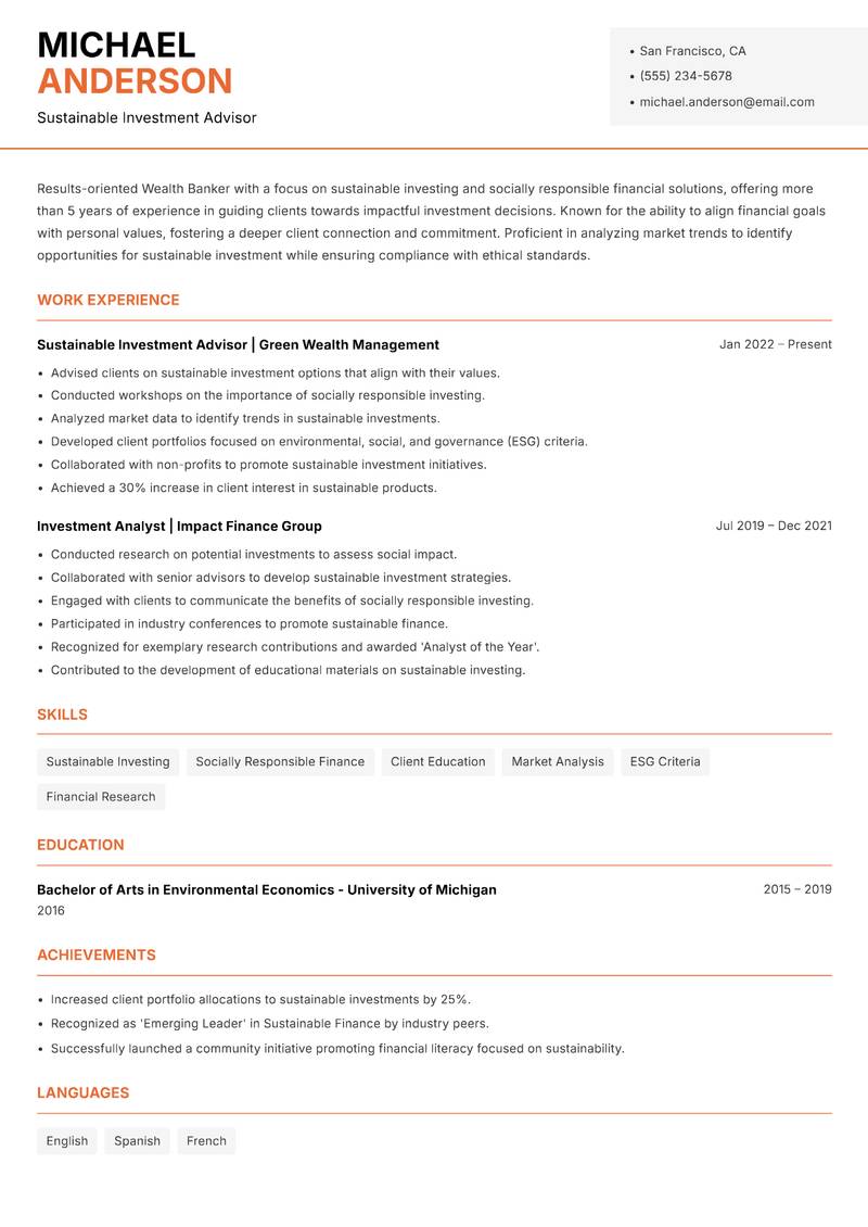 Wealth Banker Resume Template