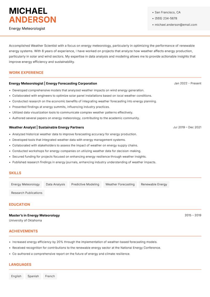 Weather Scientist Resume Template