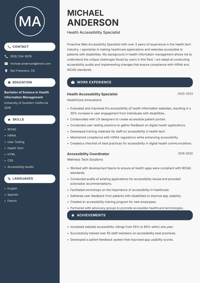 Web Accessibility Specialist Resume Preview Example