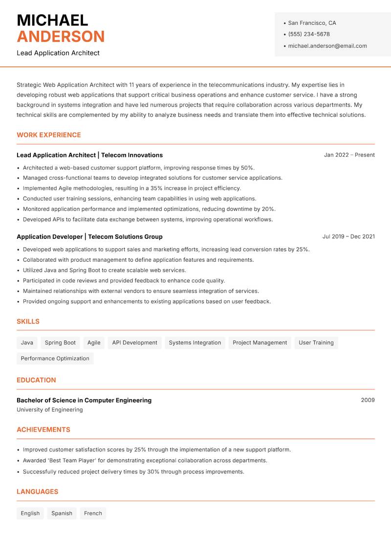 Web Application Architect Resume Template