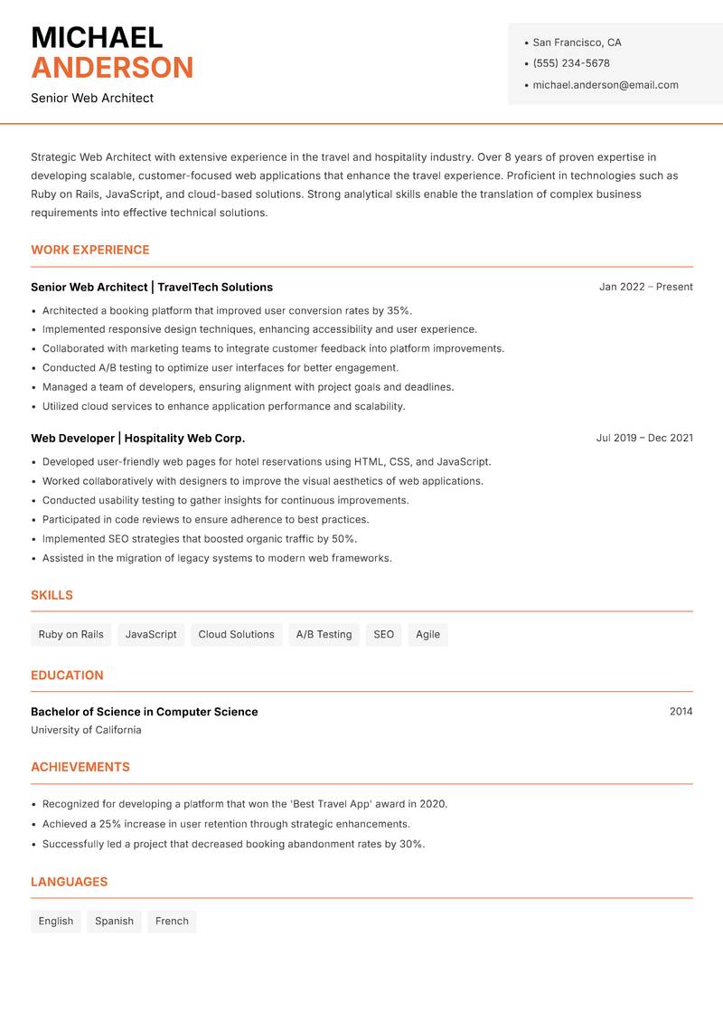 Web Architect Resume Template