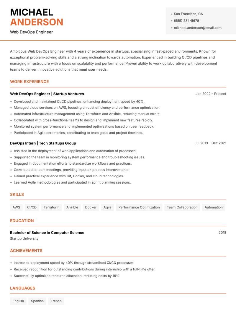 Web DevOps Engineer Resume Template