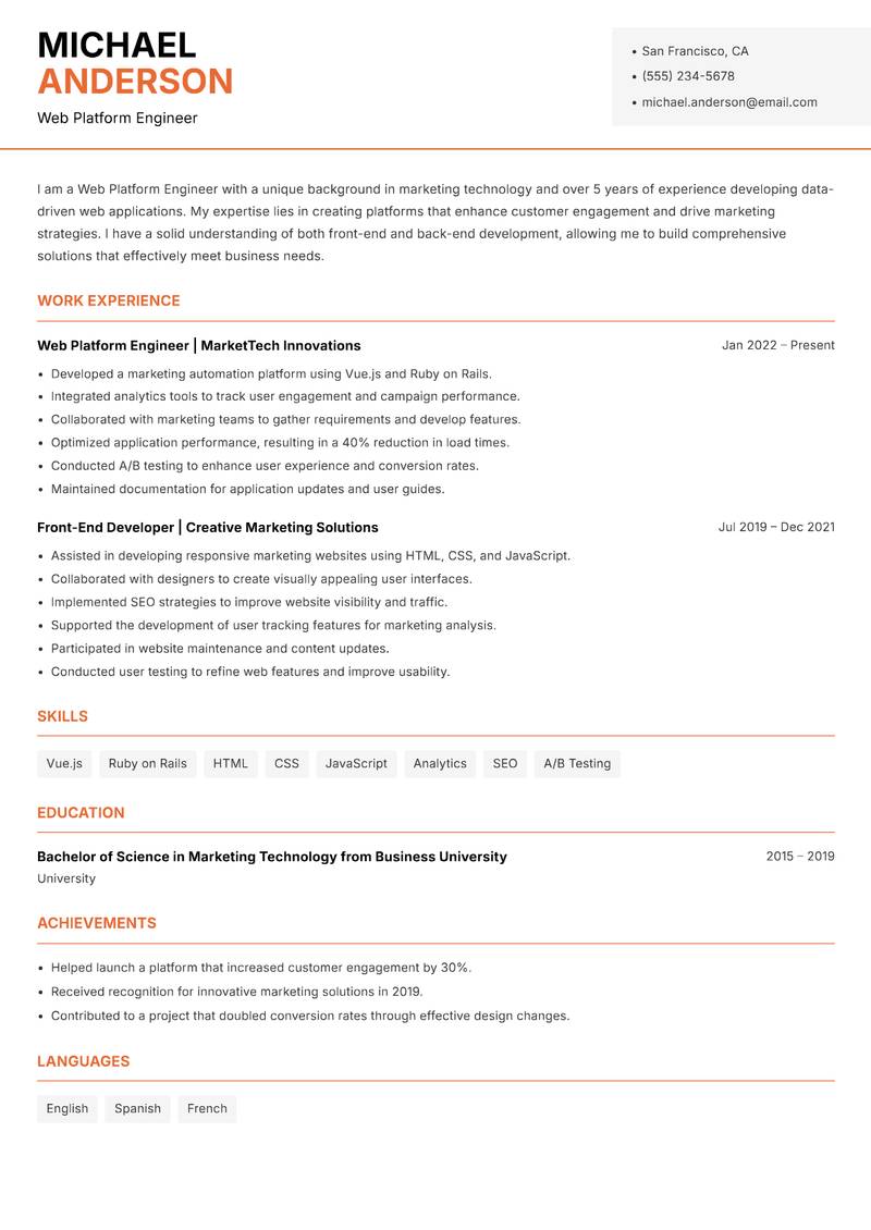 Web Platform Engineer Resume Template