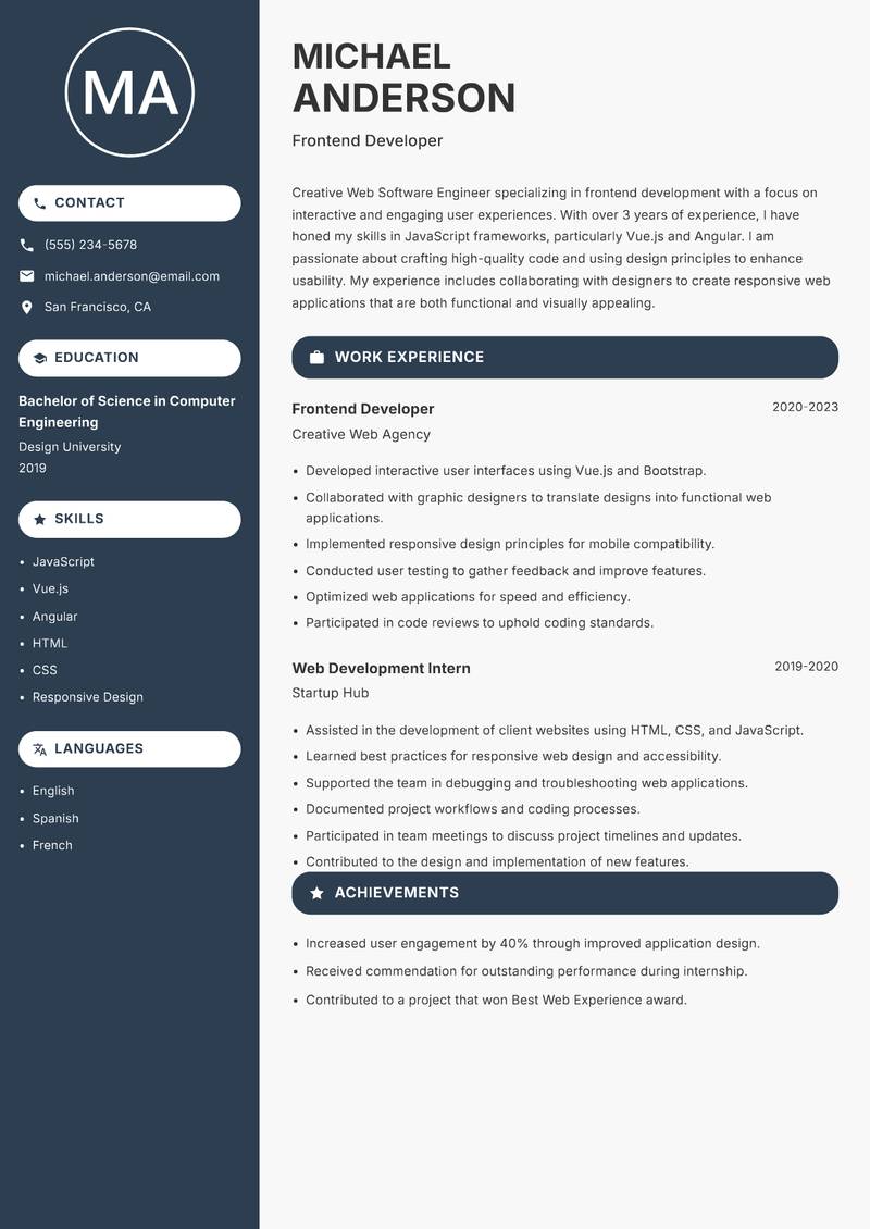 Web Software Engineer Resume Preview Example