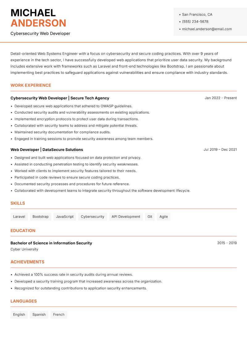 Web Systems Engineer Resume Template