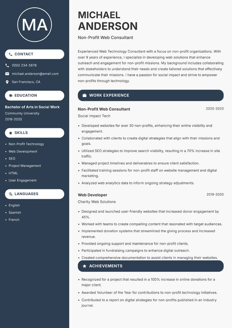 Web Technology Consultant Resume Preview Example