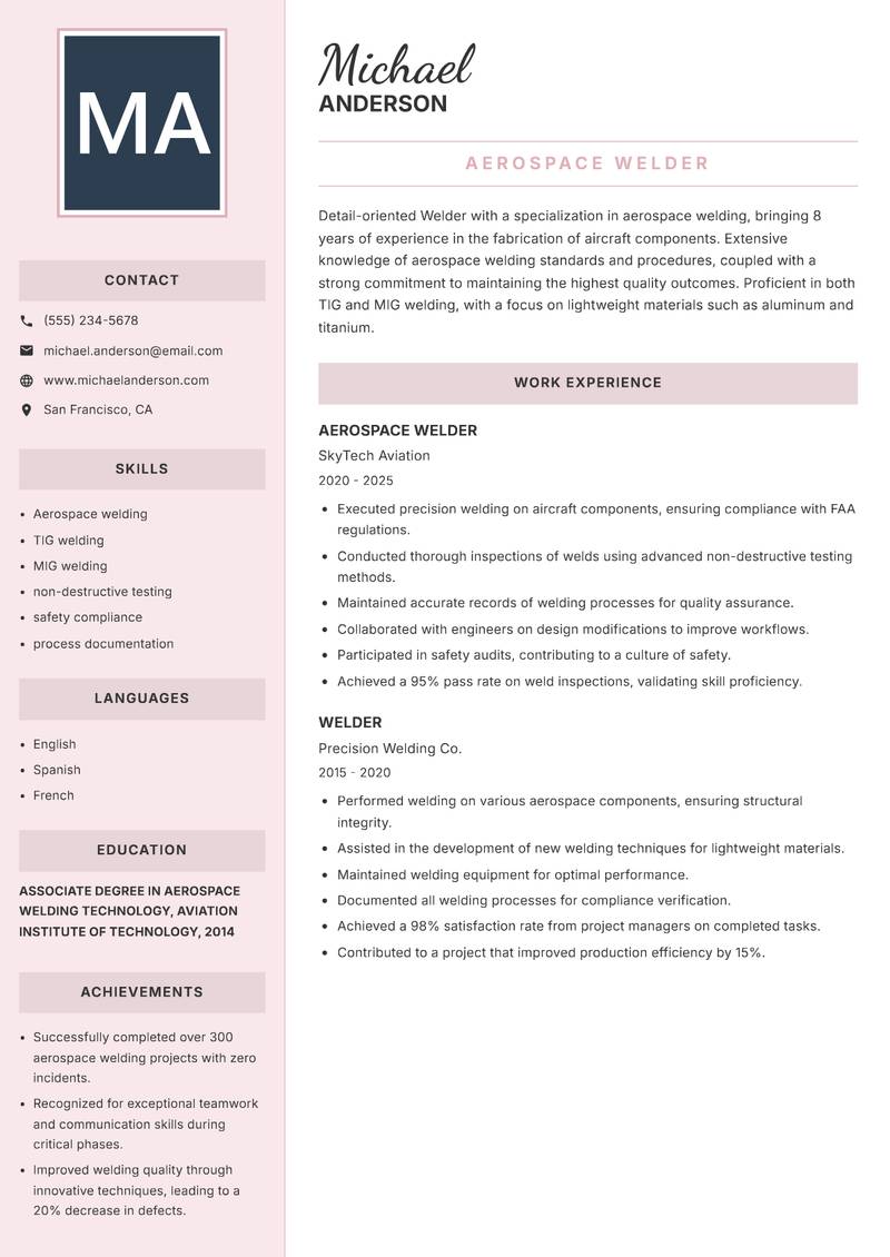 Welder Resume Preview Example