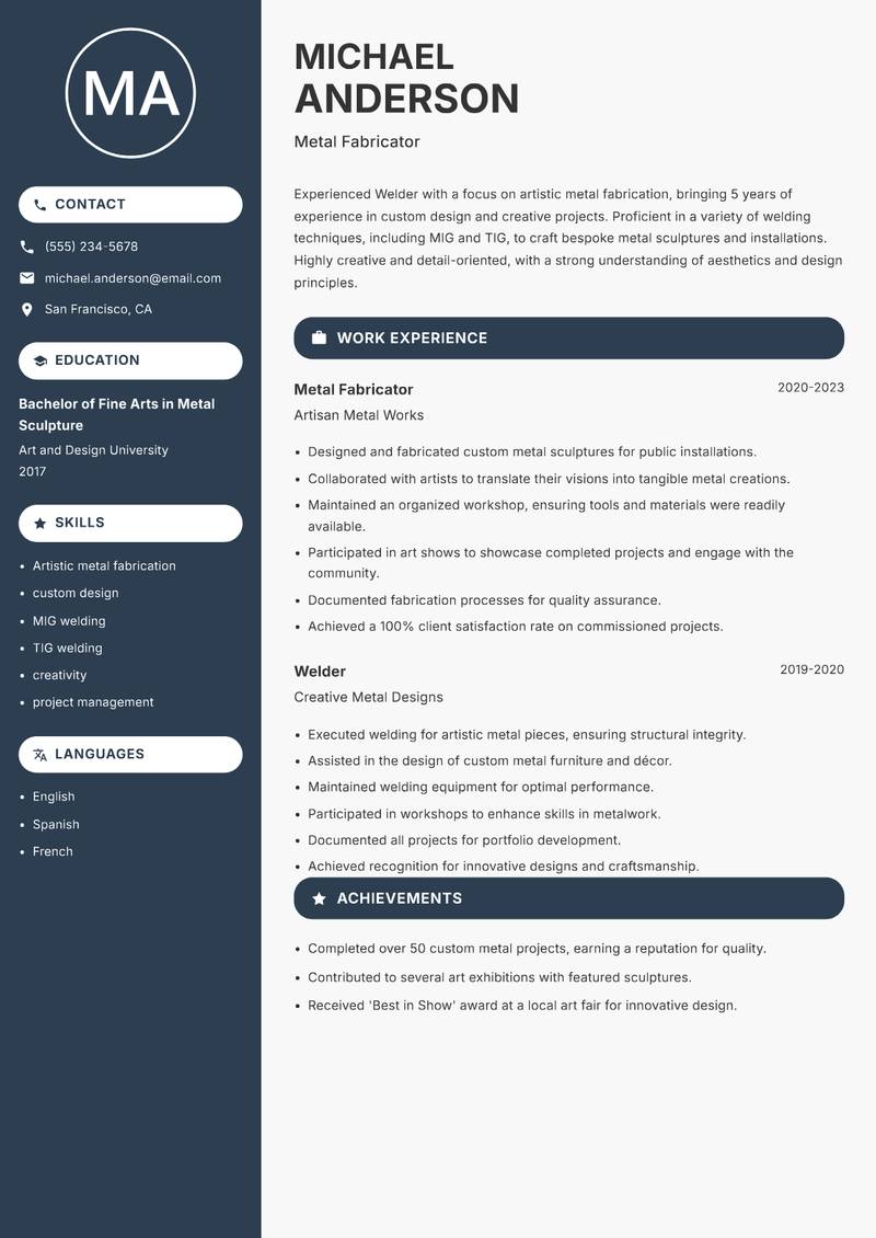 Welder Resume Preview Example