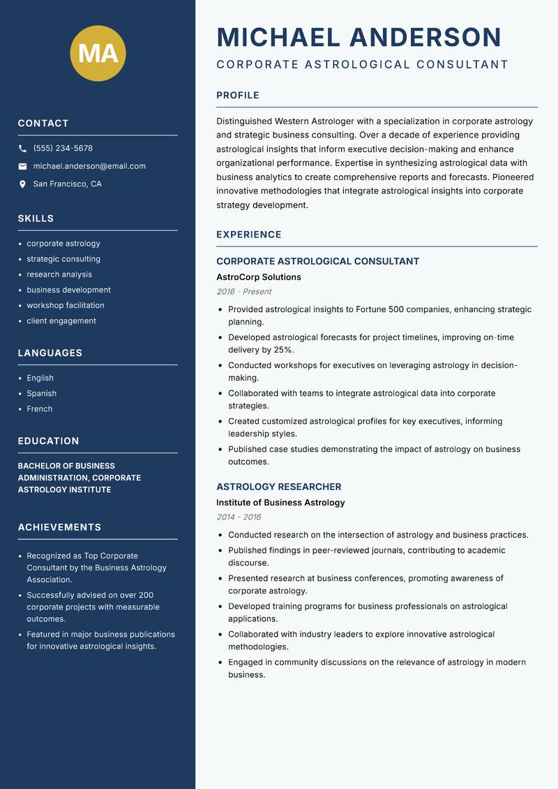 Western Astrologer Resume Preview Example