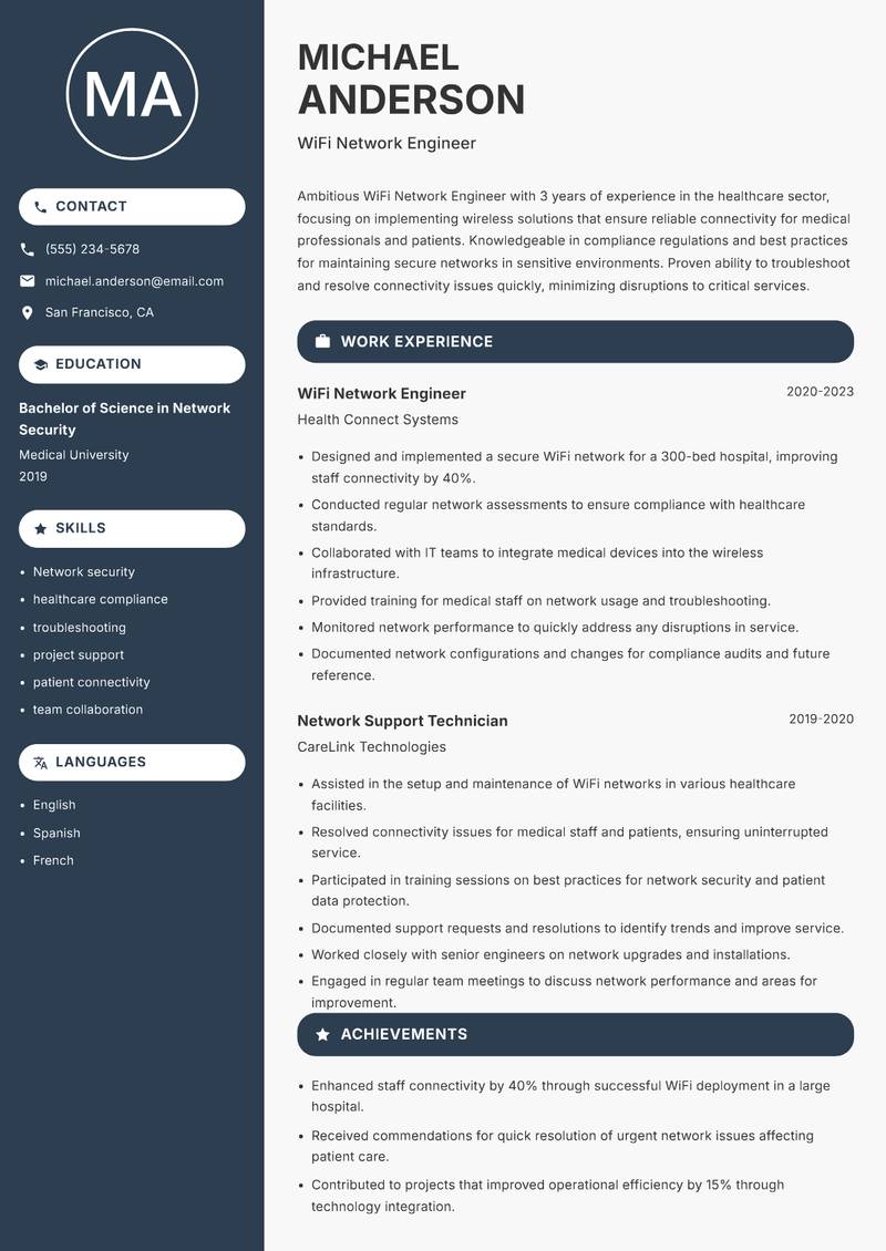 WiFi Network Engineer Resume Preview Example